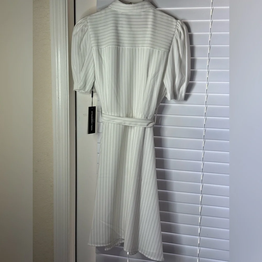 KARL LAGERFELD PARIS Women's Striped Tie-Front Shirtdress - Picture 6 of 14